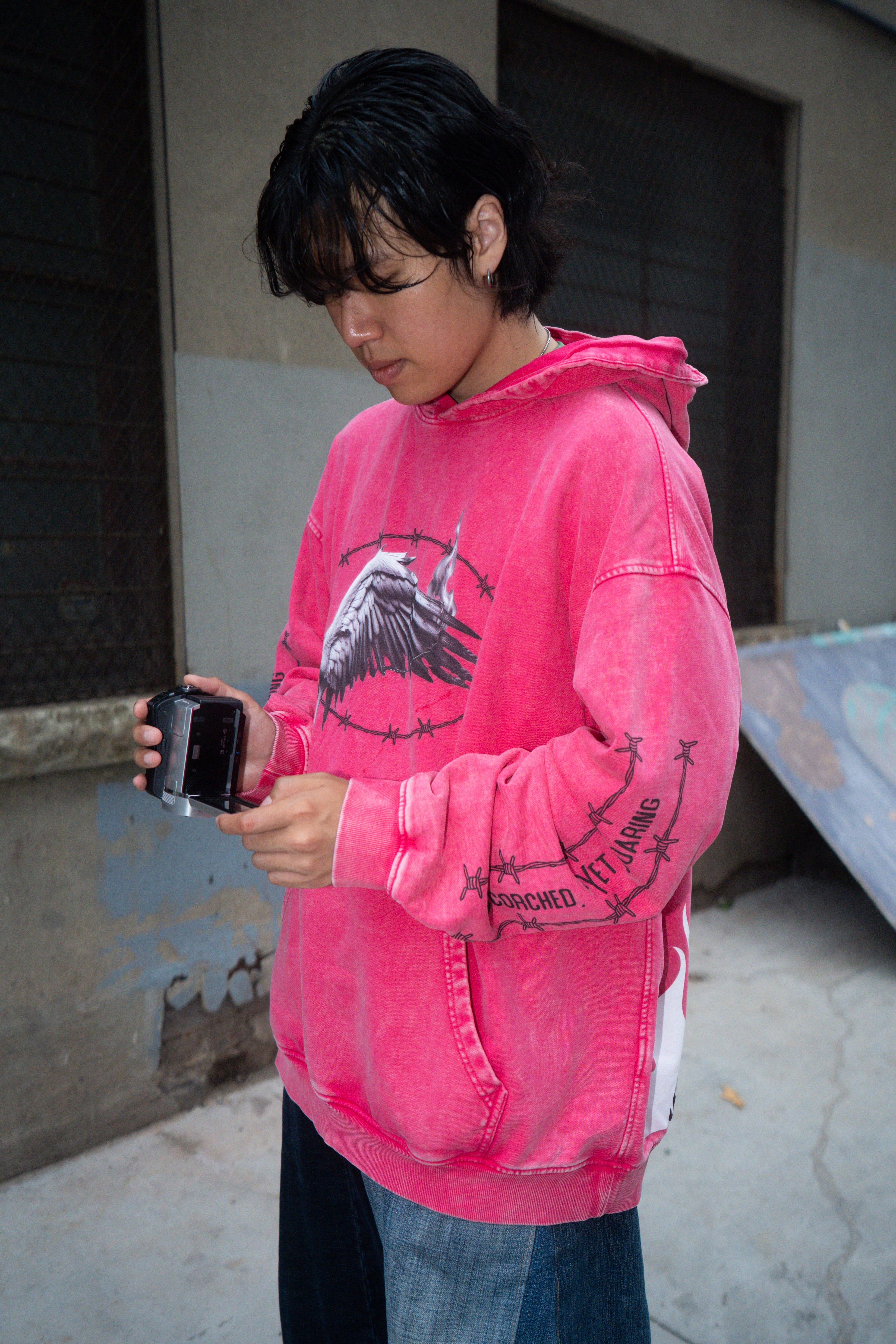 Heavy Oversized Faded Hoodie (Dark Pink)